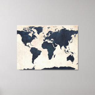 Toile Marine affligée de carte du monde