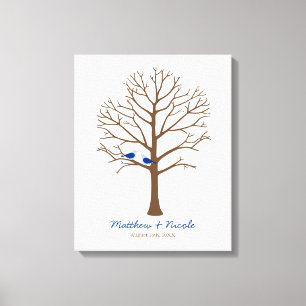 Toile Marine Blue Brown Birds Doigts Empreinte Arbre Mar