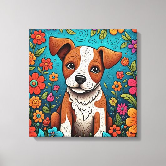 Toile Marionnette mignonne avec Fleurs d'Art folklorique (Recto)