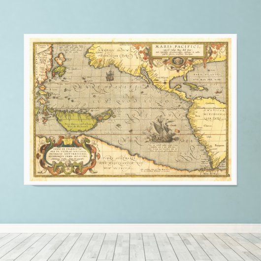 Toile Maris Pacifici 1589 par Abraham Ortelius (Insitu (Plancher de Bois))