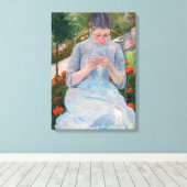 Toile Mary Cassatt - Fille couture dans un jardin (Insitu (Plancher de Bois))