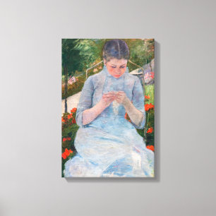 Toile Mary Cassatt - Jeune fille cousant dans un jardin