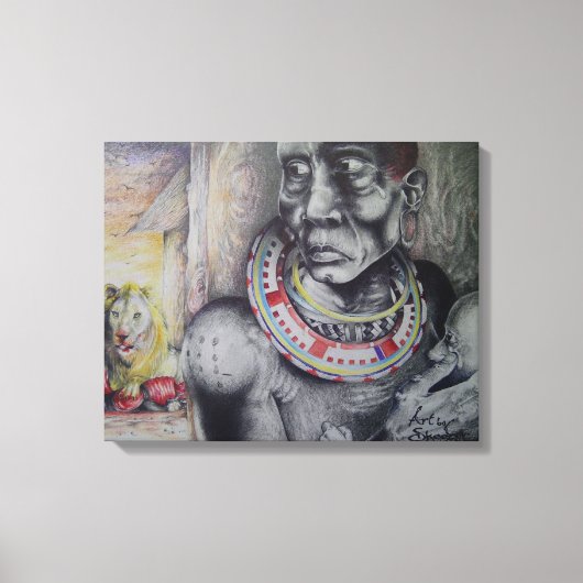 Toile Masai mère et enfant avec Lion Art Imprimer/Graphi (Recto)