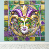 Toile Masque de Jester Mardi Gras Vert Pourpre Or (Insitu (Plancher de Bois))