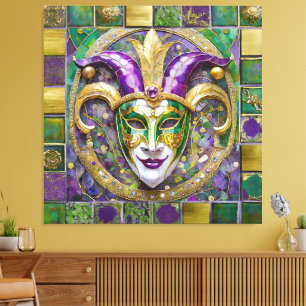 Toile Masque de Jester Mardi Gras Vert Pourpre Or