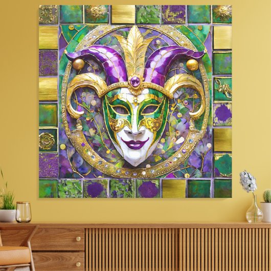 Toile Masque de Jester Mardi Gras Vert Pourpre Or (Insitu(Salon))