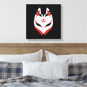 Toile Masque japonais Kitsune Fox en noir