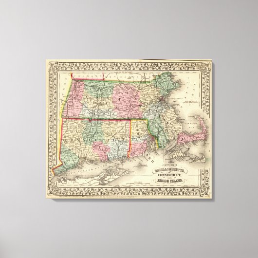 Toile Mass, Conn, RI Map par Mitchell (Recto)