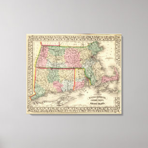 Toile Mass, Conn, RI Map par Mitchell