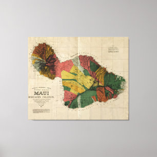 Toile Maui, 1885, carte ancienne vintage d'Hawaï