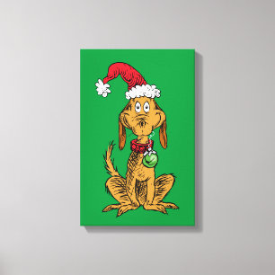 Toile Max le chien au chapeau de Père Noël