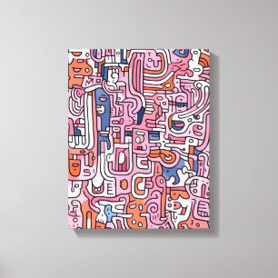 Toile Maze Métro Pastel Doodle Rose Bars Couleurs