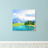 Toile Meadow arrière - plan avec lac et montagnes (Insitu (Plancher de Bois))