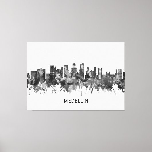 Toile Medellin Colombia Skyline BW (Recto)