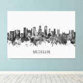 Toile Medellin Colombia Skyline BW (Insitu (Plancher de Bois))