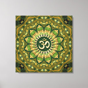 Toile Méditation géométrique Mandala Om Shanti en or ver