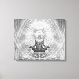 Toile "MÉDITATION" Yoga Pose MINIMALISTE gris argenté