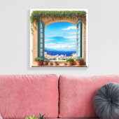 Toile Mediterranean Sea View Window | Aegean Island Town (Insitu(Salon))