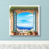 Toile Mediterranean Sea View Window | Aegean Island Town (Insitu (Plancher de Bois))