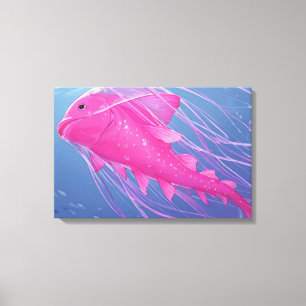 Toile Méduse rose surréaliste hybride poisson fantaisie