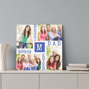 Toile Meilleur Papa Bonus Ever Bleu Blanc 4 Collage Phot
