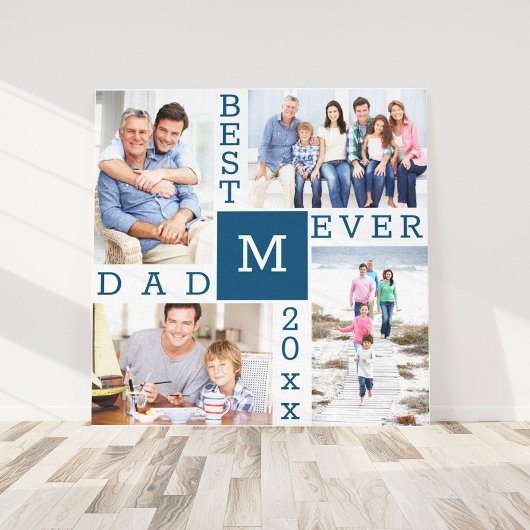 Toile Meilleur papa Ever 4 Photo Collage Bleu Blanc Carr