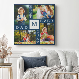 Toile Meilleur papa Ever 4 Photo Collage Bleu foncé et b