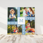 Toile Meilleure maman Ever 4 Photo Collage Bleu Blanc Ca<br><div class="desc">Photo personnalisée Collage Canvas Imprimer pour la meilleure maman jamais. Le modèle est configuré pour vous permettre d'ajouter 4 de vos photos préférées, l'année et la première - vous pouvez également modifier MOM à MUM si vous êtes en France. Un grand cadeau pour la Fête des Mères, un anniversaire ou...</div>