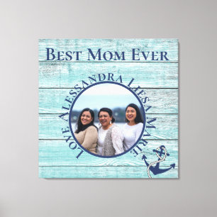 Toile Meilleure maman jamais bois Turquoise Nautique Mar