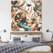 Toile Mélange bohème de fleurs turquoises, magenta, viol (Insitu(Chambre))