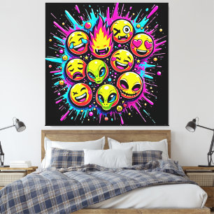 Toile Mélange d'Emojis Néon Funky