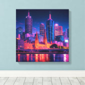 Toile Melbourne Australie Skyline Nuit (Insitu (Plancher de Bois))