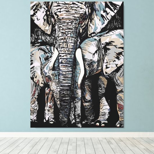 Toile Mère Eléphant et ses filles (Insitu (Plancher de Bois))