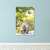 Toile Mère et bébé Rhesus Macaque singes sur le mur (Insitu (Plancher de Bois))