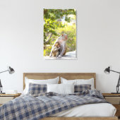 Toile Mère et bébé Rhesus Macaque singes sur le mur (Insitu(Chambre))