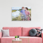 Toile Mère et enfant au bord d'une rivière avec des Rose (Insitu(Salon))