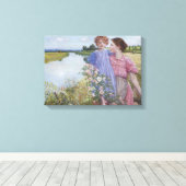 Toile Mère et enfant au bord d'une rivière avec des Rose (Insitu (Plancher de Bois))