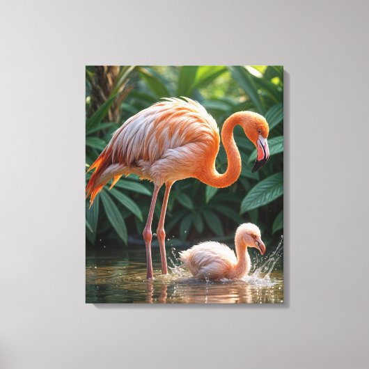 Toile Mère Flamant rose avec poussin (Recto)