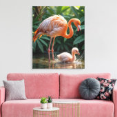 Toile Mère Flamant rose avec poussin (Insitu(Salon))