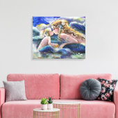 Toile Mère Sirène et enfant en bleu (Insitu(Salon))