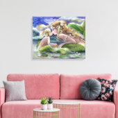 Toile Mère Sirène et enfant en vert (Insitu(Salon))