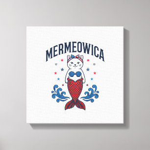 Toile Mermeowica Chat Mermaid Patriotique Design de T-Sh