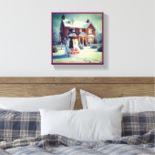 TOILE MERRY CHRISTMAS BIG SNOWMAN WINTER SCENE (Insitu(Chambre))