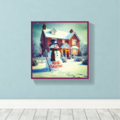 TOILE MERRY CHRISTMAS BIG SNOWMAN WINTER SCENE (Insitu (Plancher de Bois))