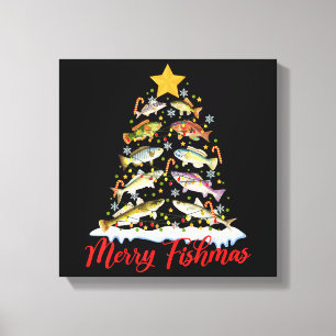 Toile Merry Fishmas Funky Christmas Tree Lights Fish Fis