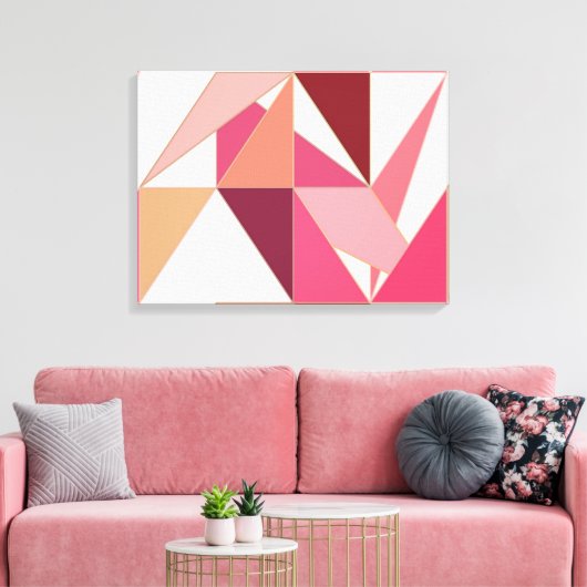 Toile Mi-Siècle Abstrait, Triangles - Corail, Beige (Insitu(Salon))