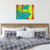 Toile Mi-Siècle Art Moderne 3 Poissons Baignade (Insitu(Chambre))