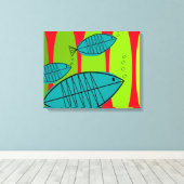 Toile Mi-Siècle Art Moderne 3 Poissons Baignade (Insitu (Plancher de Bois))