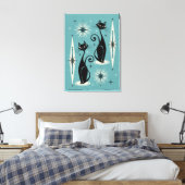 Toile Mi-siècle Meow Retro chats atomiques en bleu (Insitu(Chambre))