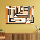 Toile Mi-siècle moderne géométrique Noir, Taupe & Orange (Insitu(Salon))